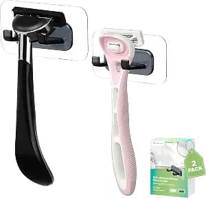 Hook LAB Shower Razor Holder, 2-Pack, No-Drill Adhesive Hooks - Black | Reusable adhesive design keeps razors and small essentials organized and within reach, with easy removal and repositioning.