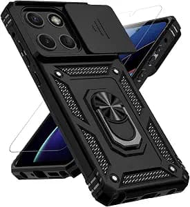for Moto G Stylus 2025/2026 Case with Slide Camera Cover HD Screen Protector [Military Grade Drop Tested] Magnetic Ring Holder Kickstand Protective Phone Case for Moto G Stylus 2025/2026, Black