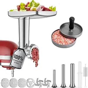 GVODE Stainless Steel Meat Grinder for KitchenAid Mixer, Meat Grinders, Sausage Stuffer, Burger Press, For Kitchen Aid Meat Grinder Attachment for KitchenAid Stand Mixer, Dishwasher Safe