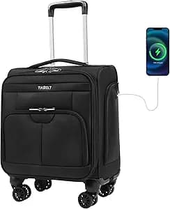 16 Inch Underseat Carry on Luggage With Wheels Soft side Lightweight Business Travel Small Suitcases Bag with TSA lock for Airlines,Men Women, Pilots Crew,Black