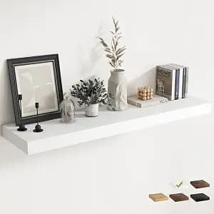 Marsmiles 12" Deep Floating Shelves for Wall with Invisible Brackets, Wall Mounted Engineered Wood Shelves with Wood Grain for Living Room, Bedroom, Kitchen Decor and Storage, 55" L Set of 1, White