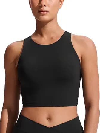 CRZ YOGA Racerback Bikini Tops for Women - Padded High Neck Modest Swim Sports Bathing Bra