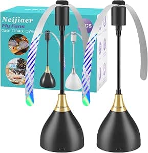 Pack of 2 Fly Repellent, USB C Fly Repellent with Switch, Automatic and Bendable Fly Repeller with Hook, Soft Stop, Permanently Repel Flies, Mosquitoes and Wasps - Black