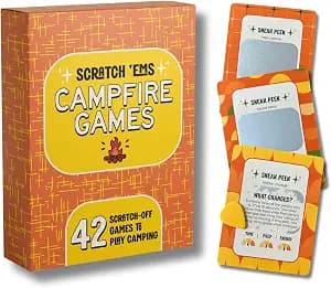 Scratch 'Ems Campfire Games | 42 Scratch Off Cards for Outdoor Summer Fun | Camping Card Games for Kids & Family | Screen-Free Entertainment, Perfect Camping Gifts for Kids & Family