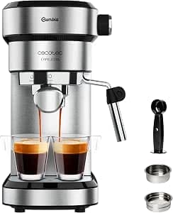 Cecotec Cafelizzia 790 Steel Express Coffee Machine for Espressos and Cappuccinos. 1350W, Filter holder arm with Double Outlet and Two Filters, 20 Bars of Pressure, Removable Tank 1.2L, Steel