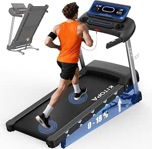 KITOPA Foldable Treadmill with Auto Incline 18%, 20 km/H Treadmills for Home Gym, 7HP Quiet Motor, Heart Rate, LED Display Running Machines for Heavy People 180KG