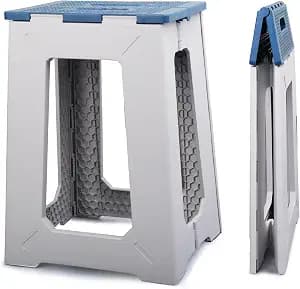 Foldable Small Waterproof Plastic Corner Stool for Bathroom - Foldable Non-Slip Shower Bench/Bathtub Stool for The Elderly, Blue-White Color Scheme,Holds Up to 330 lbs, 17.7 inches
