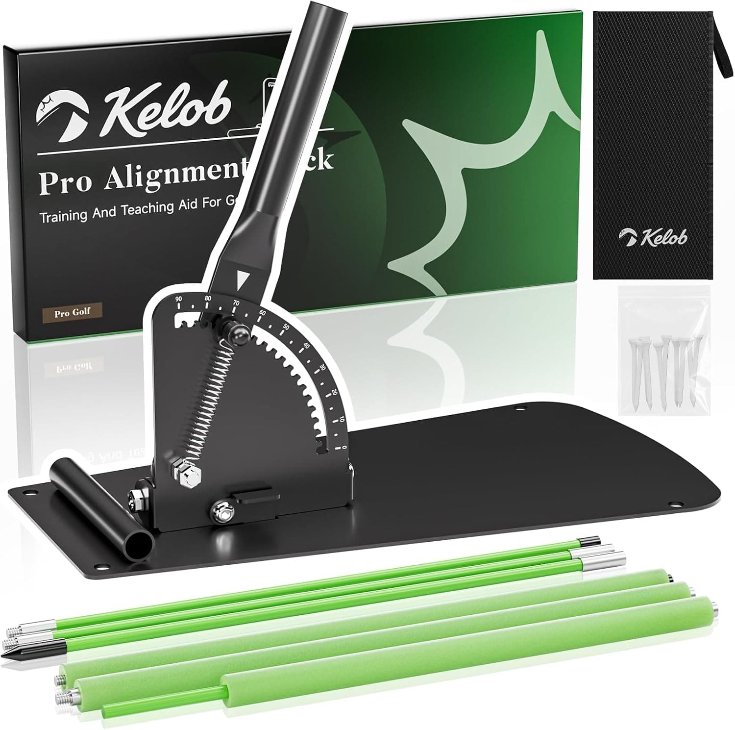 KELOB Golf Alignment Sticks Holder with Angle Adjustment, Metal Base & Metal Threaded Connectors, Golf Training Aid for Putting, Full Swing, Posture Correction, Golf Swing Trainer for Men and Women