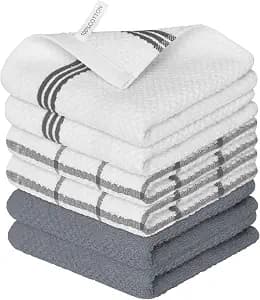 Artoid Mode Ring Spun Cotton Grey Dishcloth Kitchen Towels, 12x12 Inch Ultra Soft Absorbent Quick Drying Household Cleaning Kitchen Rags Set of 6