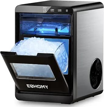 EUHOMY Nugget Ice Maker Countertop, 40Lbs/24H Pebble Ice Maker Machine, Self-Cleaning Countertop Sonic Ice Makers with Ice Scoop&Basket, Pellet Ice Maker Machine for Home/Kitchen/Office