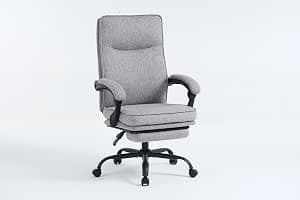 Ergonomic Office Chair with Reclining Function, Footrest, 90°-135° Tilting Desk Chair, Synchronised Armrests, Maximum Load 150 kg, High-Backed Executive Chair, Wide Seat, Fabric, Grey