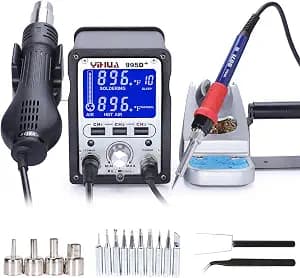 YIHUA 995D+ 2 in 1 Hot Air Rework and Soldering Iron Station with 3 Memories, Large LCD Screen Display, Cool/Hot Air Conversion, Sleep Mode, F /C