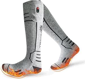 FREEHILL Merino Wool Heated Socks for Men Women One-Click Control Rechargeable Cold Weather Knee High Socks