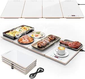 FEPPO Food Warmers for Parties Buffet – 4-in-1 Electric Warming Tray for Food with 10 Temp Settings & Timer, 33"x15" Glass Surface, Modular Buffet Hot Plates for Catering & Gatherings