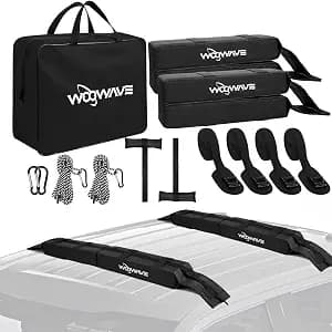 Folding Kayak Soft Roof Rack Pads Universal Kayak Carrier Car Rack | with 4 Tie Down Straps, 2 Tie Down Rope, 4 Carabiner, 2 Quick Loop Strap and Storage Bag for Canoe/Surfboard/SUP
