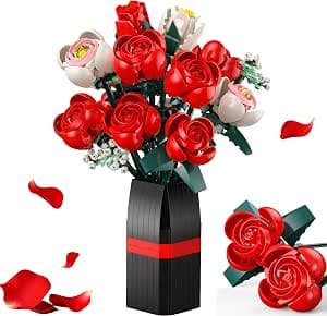 Booyuer Rose Flower Building, 841 PCS Eternal Rose Plant Building Kits with Vase, Gifts for Children, Birthday, Adults, Valentine's Day, Mother's Day