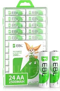 EBL AA Rechargeable Batteries 1.2V 2500mAh High Performance Pre-Charged AA Batteries - 24 Pack