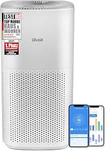 Levoit CORE 600S HEPA Luftreiniger für Raucherzimmer Allergiker,CADR 697m³/h für bis zu 147㎡ Wohnung, PM2,5 Anzeige und Automodus, Luftfilter gegen 99,97 Prozent von Schimmel, App Steuerung, Cremeweiß
