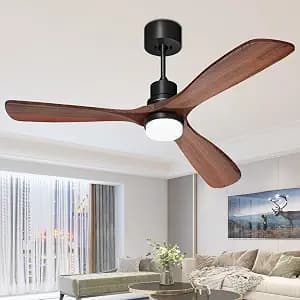 Obabala 52 Inch Ceiling Fans with Lights and Remote Control-Outdoor Ceiling Fan Walnut Wood 3 Blade for Bedroom Living Room Indoor Farmhouse Patio, Reversible Noiseless DC Motor