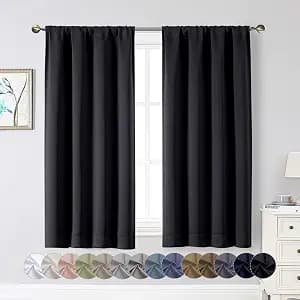 Black Blackout Curtains for Bedroom Living Room 54 Inch Length 2 Panels Set, Soft Solid Thermal Insulated Room Darkening Curtains Drapes, Modern Rod Pocket Design, Black, 2PCS Each 40"Wx54"L