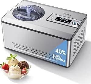 Ice Cream Maker with Upgraded Compressor, [40% Faster Freezing], No Pre-Freezing Needed, LED Display, 2.1 Qt Capacity, Easy Operation for Ice Cream & Yogurt, Stainless Steel