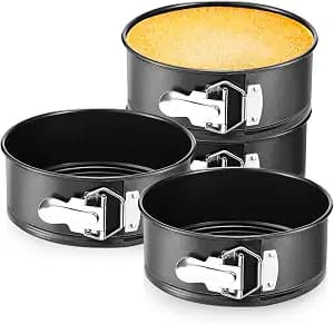 Funnymoom 4 Pcs 7 Inch Non Stick Springform Pan with Removable Bottom Carbon Steel Cheesecake Pan Round Springform Cake Mold with Stainless Steel Spring Buckles for Baking Kitchens Restaurant