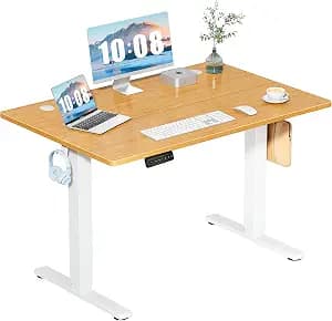 DUMOS 48 Inch Electric Standing Desk Height Adjustable, Sit to Stand Up Computer Workstations Work PC Table Home Office Study Writing Gaming Desks with Memory Presets for Walking Pad, Bedroom, Oak