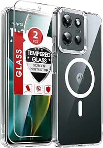 LeYi for Moto-G-2025 Case: Crystal Clear [Anti-Yellowing] Motorola G 5G 2025 Case [Mag-Safe Fit] with 2 Packs Screen Protector, Non-Slip Soft Bumper & Full Body Protection Funda para G5G 2025, Clear