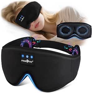 MUSICOZY Sleep mask Headphones,100% Blackout 3D Zero Eye Pressure Bluetooth Sleep mask Breathable Eye mask with Bluetooth Sleep Headphones for Side Sleepers,with 14H Playtime&Bluetooth 5.4