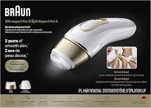 Braun Silk-Expert Pro 5 IPL PL5157 at Home Laser Hair Removal for Women and Men with Premium Pouch, Venus Razor, 2 Heads