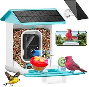 Smart Bird Feeder with Camera-AI Identify 11,000+ Species, 2K HD Auto Capture Birds Video & 64G TF Card, Solar-Powered Wireless Outdoor Design, Birdhouse with Built-in Two-Way Microphone