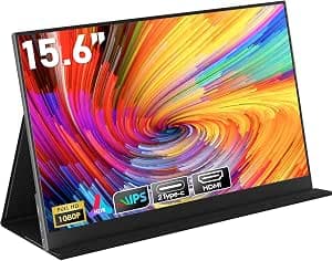 HONGO Portable Monitor, Laptop Screen 15.6" 1080P IPS Screen PC Laptop Built in Speakers, Monitor for Laptop, PC, Mac, X-Bo, Switch, Second Screen Portable USB C