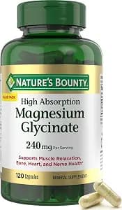 Nature’s Bounty High Absorption Magnesium Glycinate 240 mg for Supporting Muscle Relaxation and Bone, Heart & Nerve Health – Non-GMO, Gluten-Free, Vegetarian, 120 Count/60 Servings