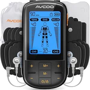 AVCOO 3-in-1 TENS Machine for Pain Relief, Preset Setting Human Part Modes | 40 Levels TENS Machine for Gradual Back Drug-Free Pain Relief Therapy, 30 Modes EMS Unit Massager with 12 TENS Electrode Pads
