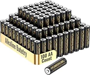 POWEROWL High Capacity Alkaline AA Batteries 100 Pack, 1.5v Long Lasting Double A Battery, 10-Year Shelf Life
