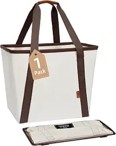 STORAGE MANIAC Collapsible Laundry Caddy, 64L (17 Gal) Large Collapsible Laundry Basket with Sturdy Metal Wire Frame, Long Carry Handles - Space-Saving, Foldable Laundry hamper, 1 Pack Beige