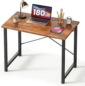DUMOS 32 Inch Small Computer Desk for Home Office, Modern Study Writing Gaming Work Table Simple Style for Bedroom with X-Shaped ReInchforcement, Rustic Brown