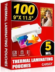 CAREGY 100 Pack Laminating Sheets, Holds 8.5 x 11 Inch Sheets,5 Mil, | 9 x 11.5 Inches Lamination Sheet Paper for Laminator, Clear, Letter Size, Office and School Supplies