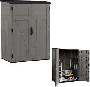 Suncast Outdoor Storage Cabinet Waterproof Resin Vertical Outdoor Storage Shed (54 cu. ft.) for Patio, Garden Tools, Cushions, & Equipment. Weatherproof Plastic Multi-Wall Design, Capacity Made in USA