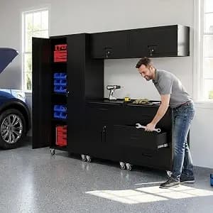 Garage Cabinet System | Heavy Duty Steel All-in-One Modular Garage Cabinet Set for Ultimate Workshop Organization | Easy Assembly Garage Storage Cabinets & Tool Bench