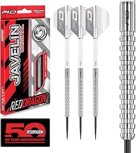 RED DRAGON Javelin Darts - Javelin Original - 85% Professional Tungsten Darts Set with Dart Flights and Shafts (Stems) - Steel Tip Points Available in 20g, 22g, 24g and 26g