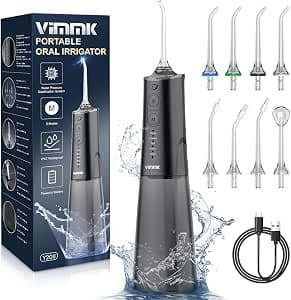 Oral Irrigator Wireless Electric Tooth Cleaner, Vimmk Dental Shower Water Flosser 5 Modes & 8 Nozzles USB-C Rechargeable Water Flosser IPX7 Waterproof, 300 ml Water Tank Mouth Cleaner (Black)