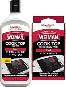 Weiman Ceramic and Glass Cooktop Cleaner - Heavy Duty Cleaner and Polish (10 Ounce Bottle and 3 Scrubbing Pads)