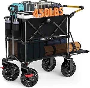 TIMBER RIDGE Push & Pull Double Decker Wagon, 400L Capacity & 450lb Load | Heavy Duty Collapsible Cart with All-Terrain Wheels & Brakes, 54” Extended Foldable for Sports, Beach, Camping