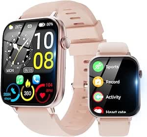 Smart Watch for Men Women Answer/Make Calls, 1.85" HD Screen Fitness Watch with Heart Rate/Sleep Monitor/Step Counter, 100+ Sport Mode Activity Trackers IP68 Waterproof Smartwatch, Pink