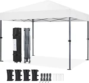Yaheetech 10x10 Pop Up Canopy Easy Set-up Tent, Portable Outdoor Canopy Instant Tent, Commercial Gazebo with Wheeled Carry Bag & 4 Sandbags for Home, Party & Outdoor Activities, White