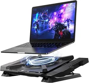 Laptop Cooling Pad, Gaming Laptop Cooler with 7.1 Inch Powerful Fan, RGB Lights & 3-Speed Fan Control & LCD Diamond Design, Height Adjustable Quiet Laptop Cooling Stand for 12"-21" Laptops etc
