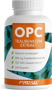 OPC Grape Seed Extract - 240 OPC Capsules with 75% Pure O.P.C. per Capsule - Laboratory Tested (HPLC Method) with Certificate: Real 75% O.P.C. Content - 500 mg Grape Seed Extract per Capsule - 100% Vegan