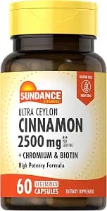 Sundance Ceylon Cinnamon Capsules | 60 Pills | with Chromium and Biotin | Vegetarian, Non-GMO, and Gluten Free Supplement