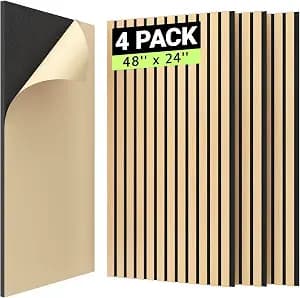 TONOR 4 PCS Wood Slat Panels, 48” x 24” x 0.83” Acoustic Panels for Wall, Decorative 3D Slat Panels for Sound Absorbing, Soundproof Panels for Living Room, Studio, Recording Room, Burly Wood